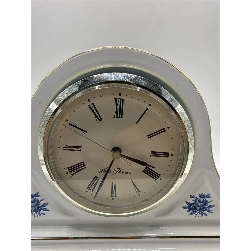Seth Thomas Mantel Shelf Clock w/ Hornsea Pottery Porcelain Blue & White Case *